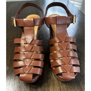A.N.A a New Approach Women’s Adjustable Strap Camel Brown Block Heel Size 9.5 M